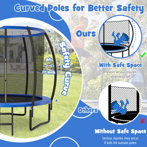 Trampoline récréative approuvée 8FT de Topbuy avec tapis de sécurité à échelle et cadre en acier galvanisé antirouille noir/bleu/orange