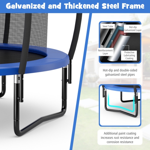 Trampoline récréative approuvée 8FT de Topbuy avec tapis de sécurité à échelle et cadre en acier galvanisé antirouille noir/bleu/orange