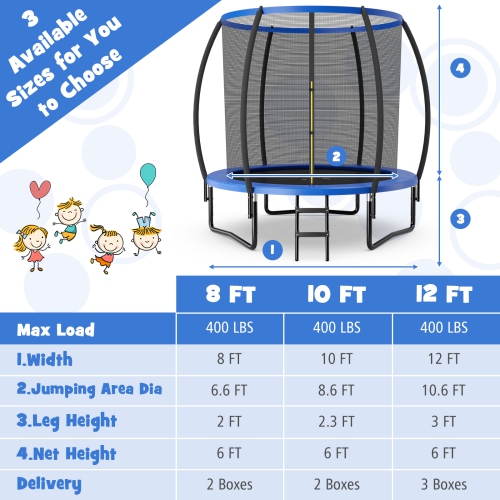 Trampoline récréative approuvée 8FT de Topbuy avec tapis de sécurité à échelle et cadre en acier galvanisé antirouille noir/bleu/orange