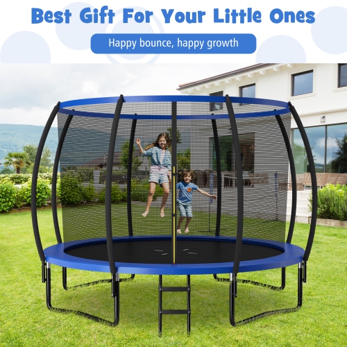 Topbuy Trampoline 12FT Approved Recreational Trampoline with Ladder Enclosure Safety Pad and Anti-Rust Galvanized Steel Frame Black/Blue/Orange