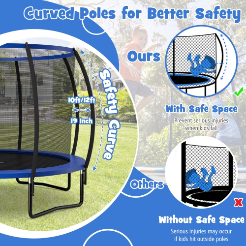 Topbuy Trampoline 12FT Approved Recreational Trampoline with Ladder Enclosure Safety Pad and Anti-Rust Galvanized Steel Frame Black/Blue/Orange