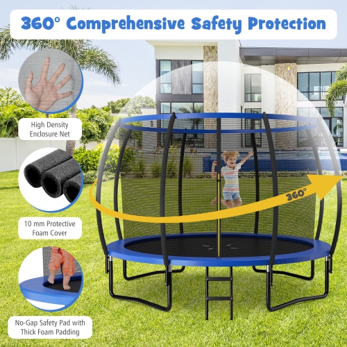 Topbuy Trampoline 12FT Approved Recreational Trampoline with Ladder Enclosure Safety Pad and Anti-Rust Galvanized Steel Frame Black/Blue/Orange