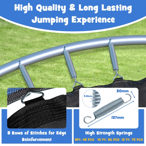 Topbuy Trampoline 12FT Approved Recreational Trampoline with Ladder Enclosure Safety Pad and Anti-Rust Galvanized Steel Frame Black/Blue/Orange