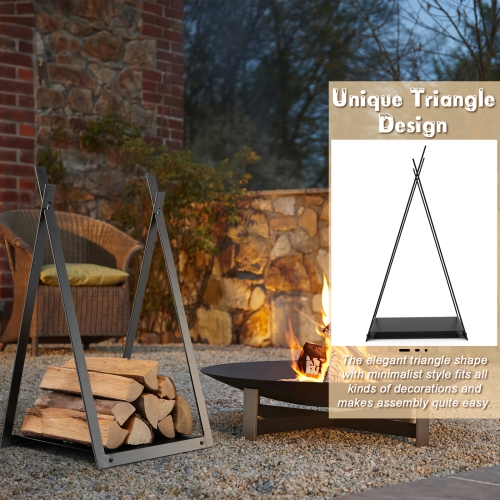 Topbuy 16" Triangle Fireplace Rack Decorative Log Storage Holder w/ Raised Base Heavy-Duty Steel Frame & Solid Base