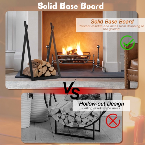 Topbuy 16" Triangle Fireplace Rack Decorative Log Storage Holder w/ Raised Base Heavy-Duty Steel Frame & Solid Base