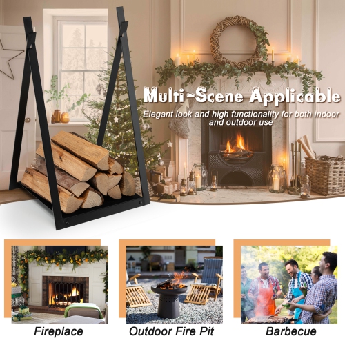 Topbuy 16" Triangle Fireplace Rack Decorative Log Storage Holder w/ Raised Base Heavy-Duty Steel Frame & Solid Base