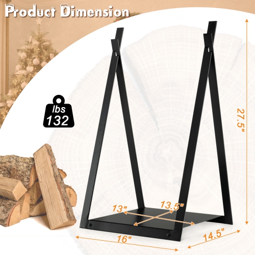 Topbuy 16" Triangle Fireplace Rack Decorative Log Storage Holder w/ Raised Base Heavy-Duty Steel Frame & Solid Base