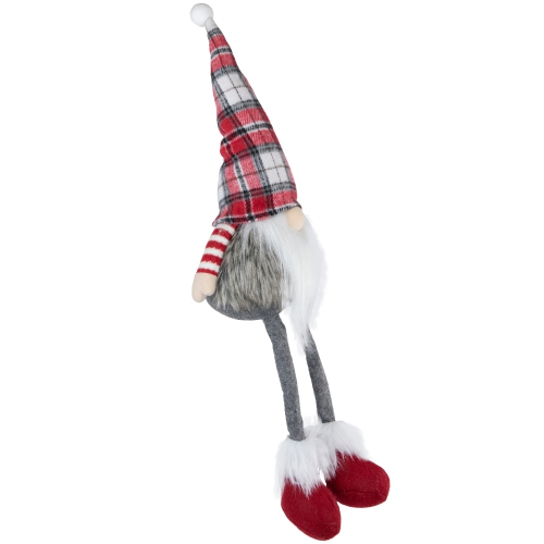 Plaid Gnome with Dangling Legs Christmas Figure - 20.5" - Red, Gray and White