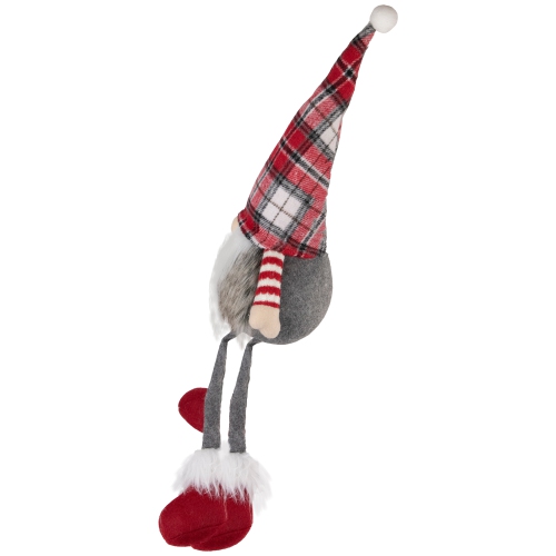 Plaid Gnome with Dangling Legs Christmas Figure - 20.5" - Red, Gray and White