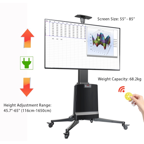 Boost – Chariot mobile motorisé et électrique réglable à hauteur professionnelle NB TW85 pour téléviseurs de 55 à 85 po