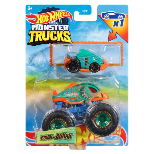 MATTEL  Hot Wheels Monster Trucks Piran_Ahhhh 2-Pack Vehicles 1:64 Scale In Green