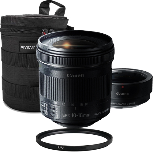 Canon EF-S 10-18mm f4.5-5.6 IS STM Lens with EF-M Adapter for