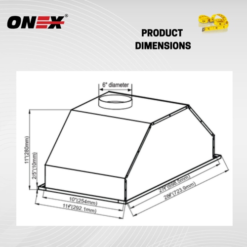 ONEX® OIN230 Stainless Steel Under Cabinet 30 inch Range Hood.