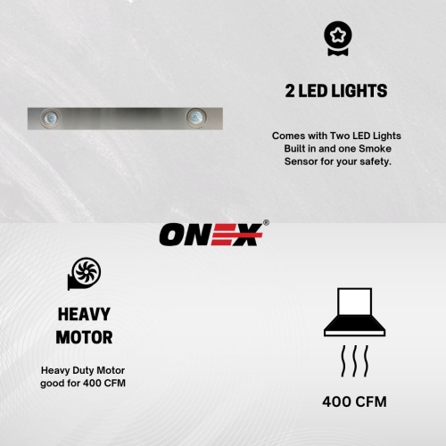 ONEX® OTF324 Stainless Steel Under Cabinet 24 inch Range Hood.