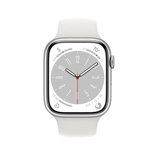 Apple Watch Series 8 [GPS + Cellular 45mm] Smart Watch w/ Silver Aluminum Case with White Sport Band - M/L