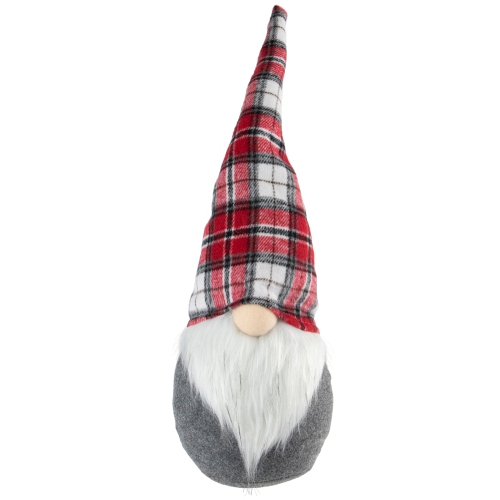 NORTHLIGHT  Gnome With Pointy Plaid Hat Christmas Figure - 18.75" - Gray And In Red