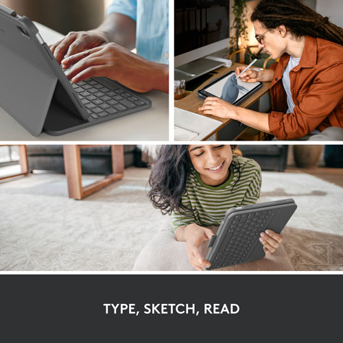 Logitech Slim Folio Keyboard Case with Integrated Bluetooth Keyboard for iPad (10th Gen & A16 Chip) - Oxford Grey