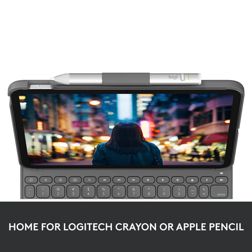Logitech Slim Folio Keyboard Case with Integrated Bluetooth Keyboard for iPad (10th Gen & A16 Chip) - Oxford Grey