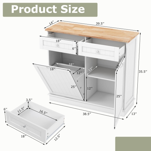Costway Wooden Kitchen Trash Cabinet Tilt Out Bin Holder w/ Drawer & Storage Shelf
