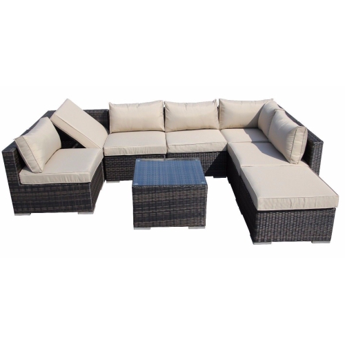 FURNITURE ONE  8 Pieces Patio Recliner Furniture Set Aluminum Frame Full Assembled