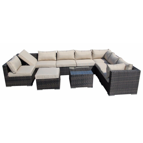 Furniture One 10 Pieces Patio Recliner Furniture Set Aluminum Frame Full Assembled Brown