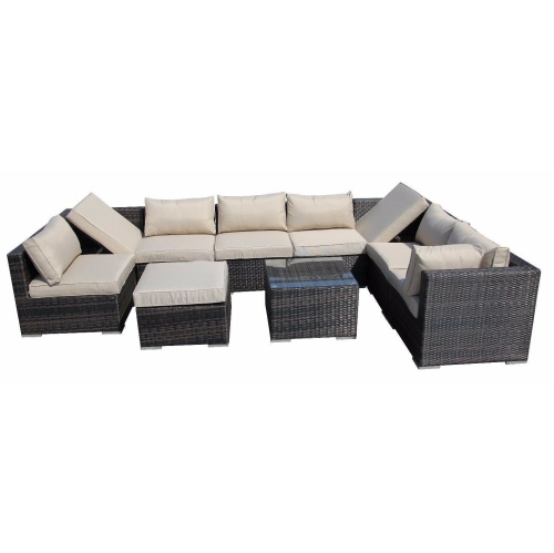 Furniture One 10 Pieces Patio Recliner Furniture Set Aluminum Frame Full Assembled Brown