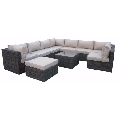 Furniture One 10 Pieces Patio Furniture Set Aluminum Frame Full Assembled Brown