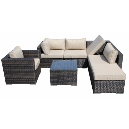 FURNITURE ONE  7 Pieces Patio Recliner Furniture Set Aluminum Frame Full Assembled In Brown