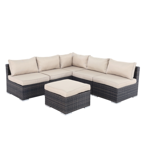 Furniture One 6 Pieces Patio Furniture Set Aluminum Frame Full Assembled Brown