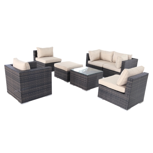 Furniture One 6 Pieces Patio Furniture Set Aluminum Frame Full Assembled Brown