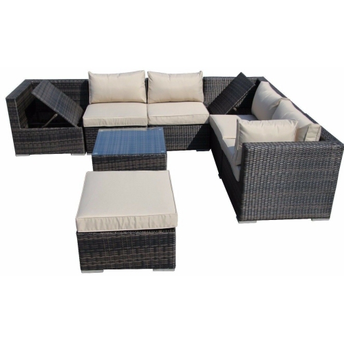 Furniture One 8 Pieces Patio Recliner Furniture Set Aluminum Frame Full Assembled Brown