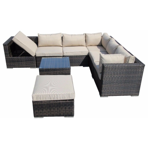 Furniture One 8 Pieces Patio Recliner Furniture Set Aluminum Frame Full Assembled Brown