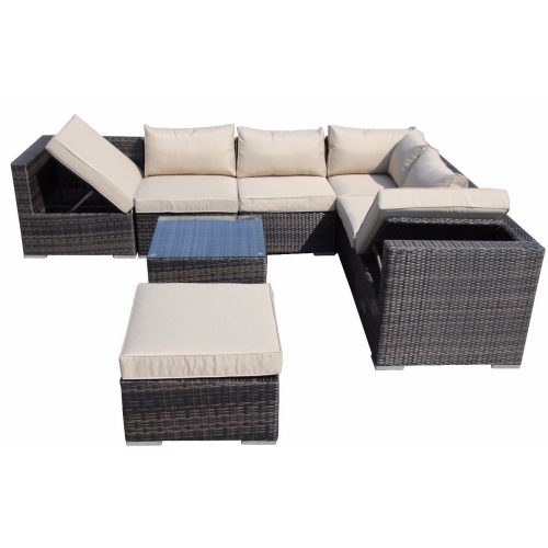 Furniture One 8 Pieces Patio Recliner Furniture Set Aluminum Frame Full Assembled Brown