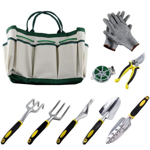 FURNITURE ONE  9 Pieces Gardening Tool Set In Green