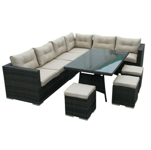 Furniture One 9 Seater Patio Conversation Set ALUMINIUM FRAME FULLY ASSEMBLED Brown
