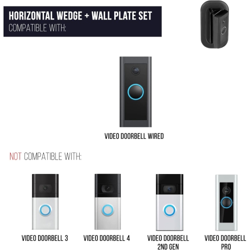 Wasserstein 35° to 55° Horizontal Adjustable Angle Mount and Wall Plate Compatible with Ring Video Doorbell Wired