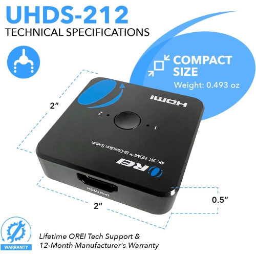 4K HDMI Bi-Direction 1x2 Splitter, 2x1 Switch V2.0 4Kx2K@60Hz