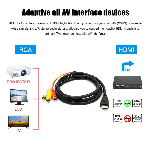 câble HDMI vers RCA, HDMI mâle vers 3RCA AV composite mâle M/M connecteur  câble adaptateur Cordon émetteur (pas de fonction de conversion de signal)