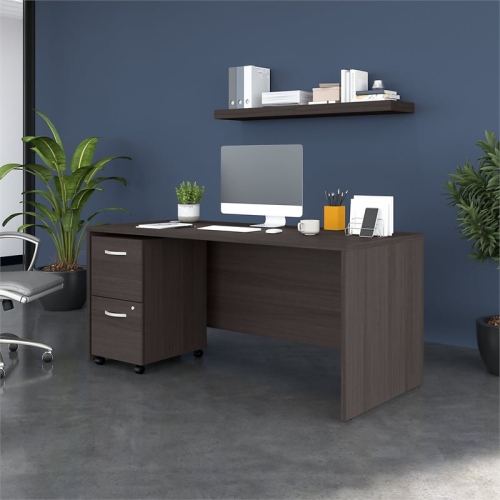 Studio C 66W Office Desk and Mobile File Cabinet in Storm Gray - Engineered Wood