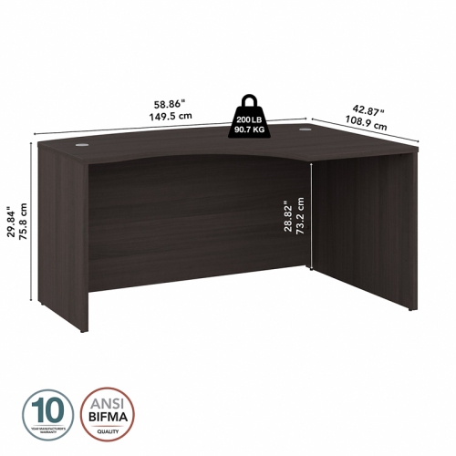 Studio C 60W x 43D Right Hand L-Bow Desk Shell in Storm Gray - Engineered Wood