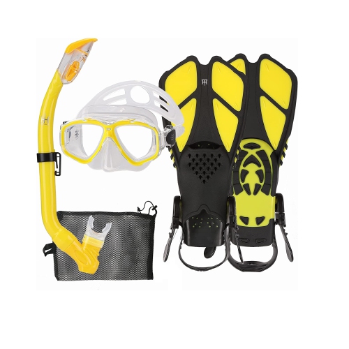 Yellow and Black Junior Thermotech Snorkeling Set with Mesh Bag