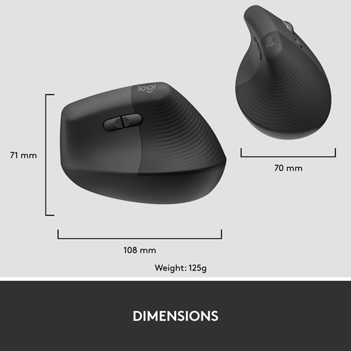Souris Bluetooth verticale ergonomique Lift de Logitech - Graphite