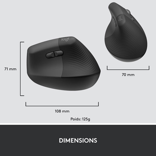 Souris Bluetooth verticale ergonomique Lift de Logitech - Graphite