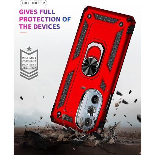 【CSmart】 Anti-Drop Hybrid Magnetic Hard Armor Case with Ring Holder for Motorola Moto Edge 2022, Red