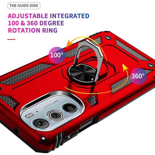 【CSmart】 Anti-Drop Hybrid Magnetic Hard Armor Case with Ring Holder for Motorola Moto Edge 2022, Red