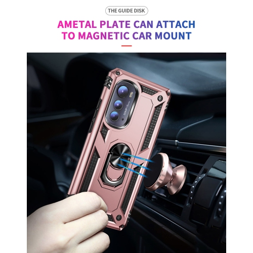 【CSmart】 Anti-Drop Hybrid Magnetic Hard Armor Case with Ring Holder for Motorola Moto Edge 2022, Rose Gold
