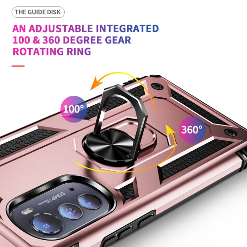 【CSmart】 Anti-Drop Hybrid Magnetic Hard Armor Case with Ring Holder for Motorola Moto Edge 2022, Rose Gold
