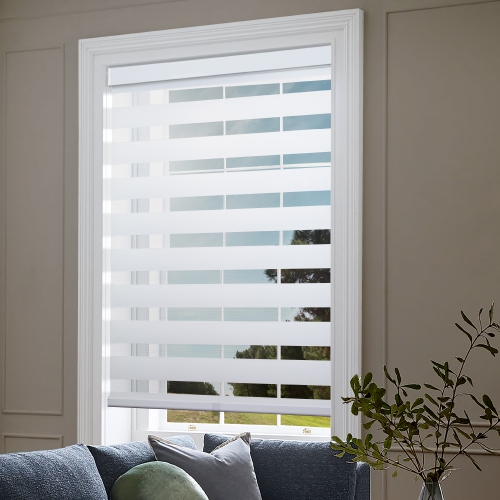BILTEK  Zebra Cordless Window Blinds, Dual Layered Light Filtering Roller Shades, Easy Install Blinds, Indoor Home Decor, Pull-Down Shades For