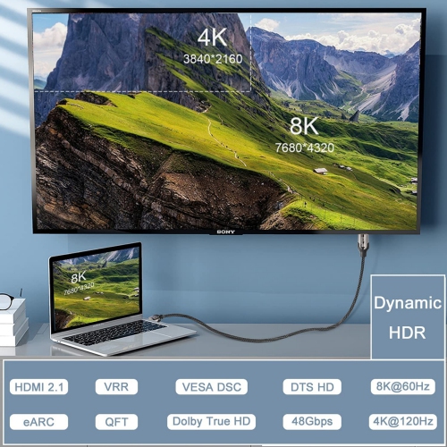 NIERBO 16.4FT/5M 8K HDMI 2.1 Cable, 48Gbps Ultra HD Lead High-Speed Cord, Supports 8K@60Hz, 4K@120Hz, eARC HDR10, HDCP 2.2/2.3 Dolby, 3D, VRR