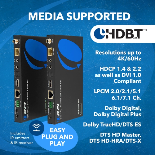 4K HDBaseT HDMI Extender Over CAT6/7 up to 330 Feet, Bi-directional IR, ARC, PoC, RS-232